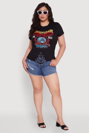 Plus Size Rockstar 1990 Graphic Tee with Chain Detail