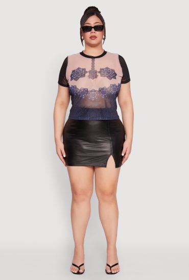 Plus Size Graphic Print Mesh Tee