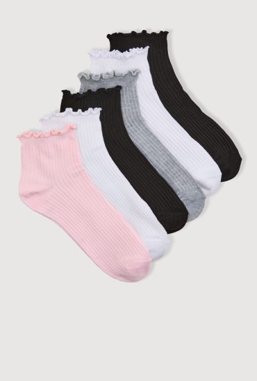 Girls Assorted Lettuce Edge Ankle Socks 6 Pack