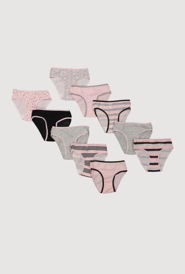 Little Girls Striped Polka Dot Print Panties 10 Pack