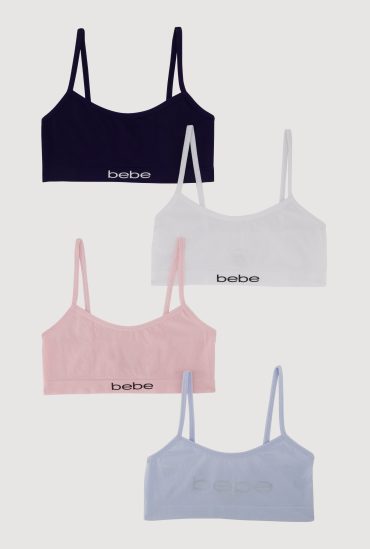 Girls Rhinestone Bebe Graphic Bras 4 Pack