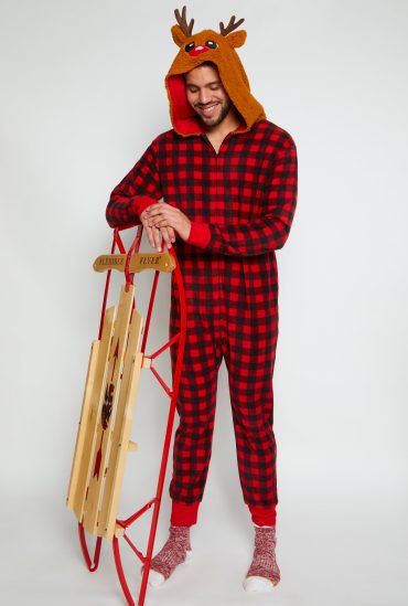 Mens Matching Reindeer Fleece Onesie Family Pajamas
