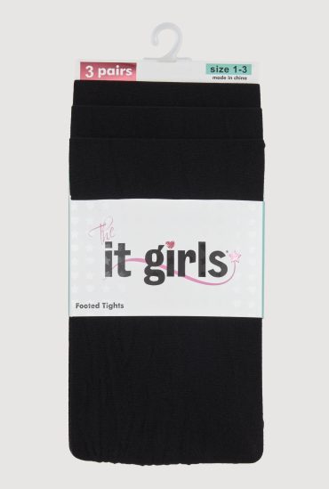 Toddler Girls Opaque Footed Tights 3 Pack Size 1-3