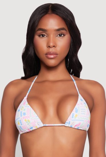 Tropical Geometric Patterned Swim Bikini Top