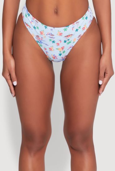 Gingham Island Print Hipster Swim Bikini Bottoms
