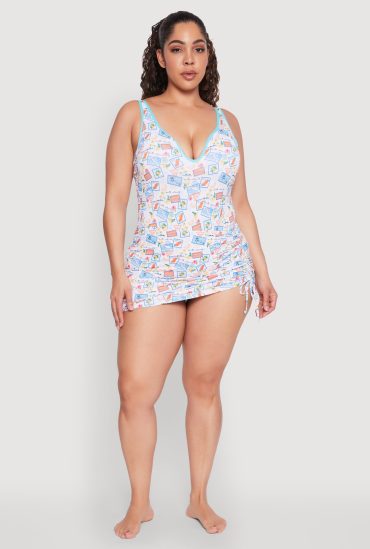 Plus Size Tropical Stamp Print Sarong Cover Up